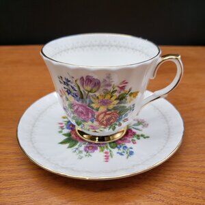 Duchess Bone China Teacup & Saucer Floral Bouquet Gold Trim England Vintage